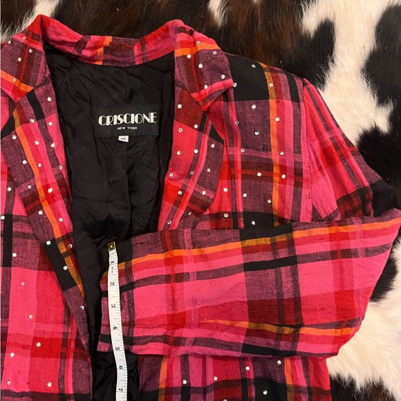 Criscione Vintage Pink Plaid Flannel Crystal Blazer Women’s Medium - Picture 7 of 10